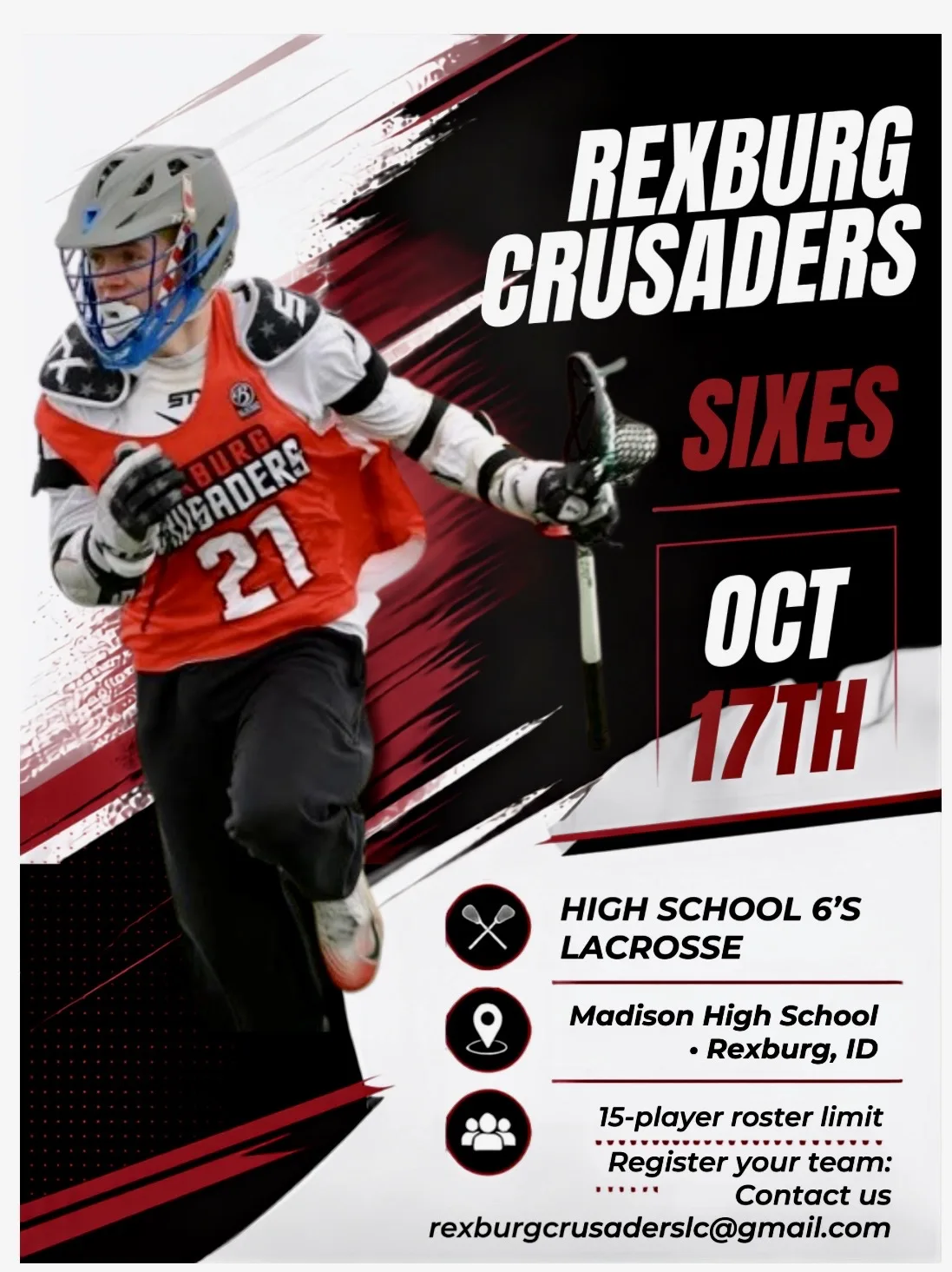 Rexburg Crusaders Sixes Lacrosse event flyer